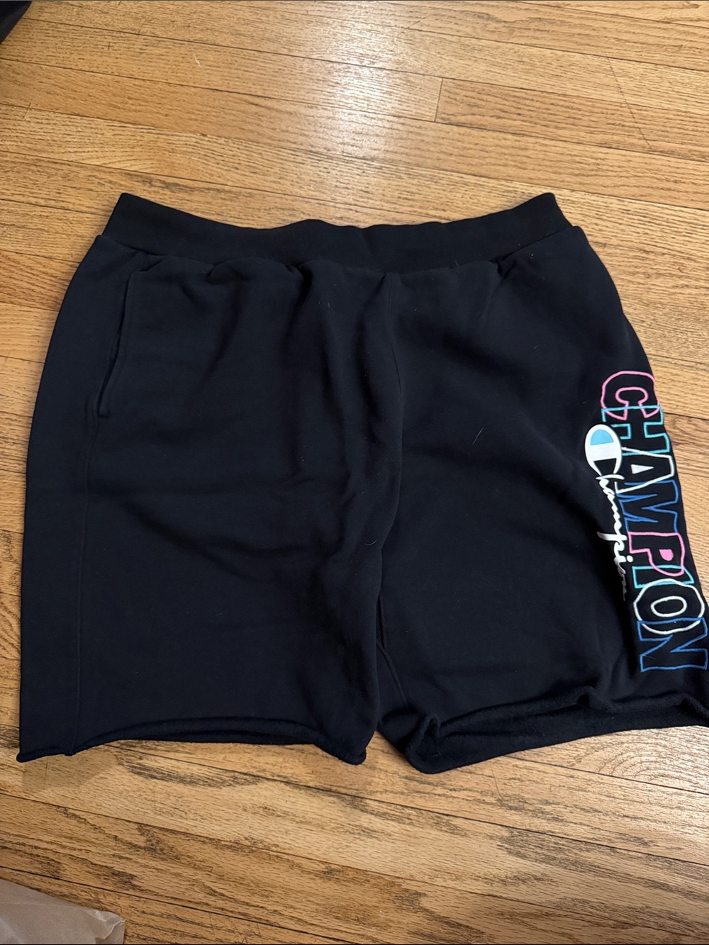 Champion Black Athletic Shorts with Multicolor Side Logo